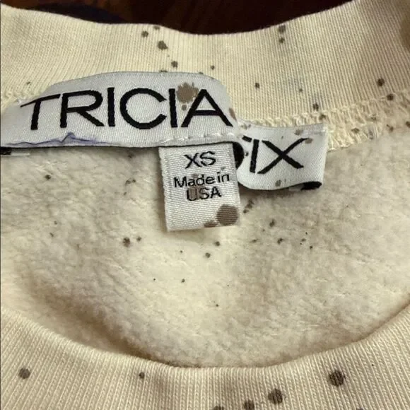 NWOT Tricia Fix Exclusive Denim & Kantha Patchwork Crewneck Sweatshirt in Ivory - Picture 4 of 8